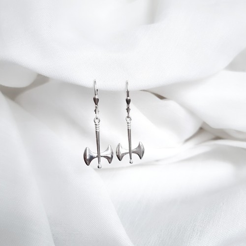 Silver Silver Minoan Double Axe Stud Drop Earrings. 925 Sterling Silver. - Picture 3 of 6