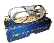 Antique Bausch and Lomb Goggles RayBan Safety Glasses Vtg Old Spectacles w/ Box