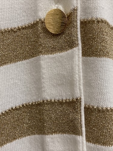 Lisa Ashley Originals Ecru/Eggshell Buttonup Cardigan SZ XL Gold Metalic Stripes - Picture 5 of 10