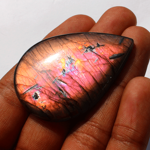 109 Cts Natural Finland Labradorite Purple Fire 52mmx36mm Pear Cabochon Gemstone - Picture 10 of 14