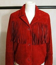 Maje Red Suede Leather Finged Jacket Size 36