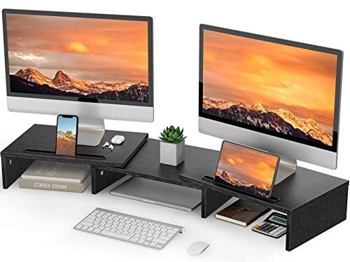 Ergonomic Dual Monitor Stand for Desk with Sturdy Riser and Space-Saving Design