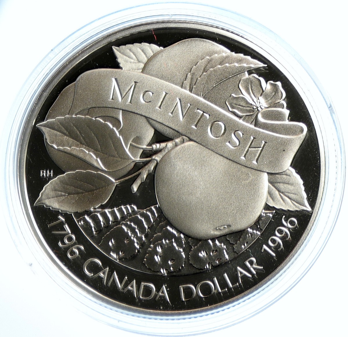 1996 CANADA Queen Elizabeth II McIntosh APPLES Old Proof Silver $1