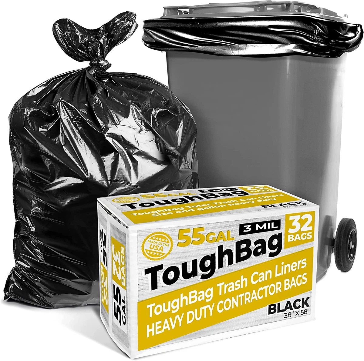 35-55-Gallon, 3 Mil Clear Plastic Dust Bin Liner Bags (5-Pack)