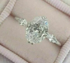 Oval Cut 2.50Ct Three Diamond 14k White Gold Engagement Ring Simulated Size 7.5