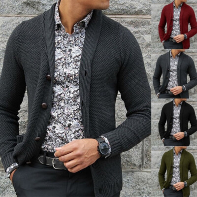 Herren Strickjacken mit Knopfleiste Strick Schalkragen Freizeit Vintage Pullover Pulli