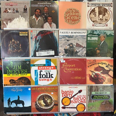 16 LPs Folk Bluegrass Lot VG-EX Monroe, Fairport, Clancy Bros, Seldom Scene, Pfi