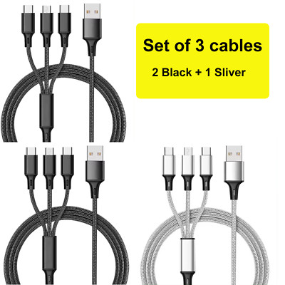 3 in 1 Charging cables for multiple devices iphone/android (SET OF 3 CABLES))
