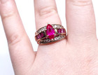 Zales Gold over Sterling Ruby White Sapphire Marquis Cut Cocktail Love Ring 6.75