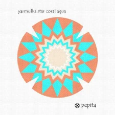 Yarmulka Star Coral Aqua Needlepoint Kit or Canvas
