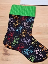 Bicycle Cycling Christmas Stocking Black Green Holiday Riding 17"