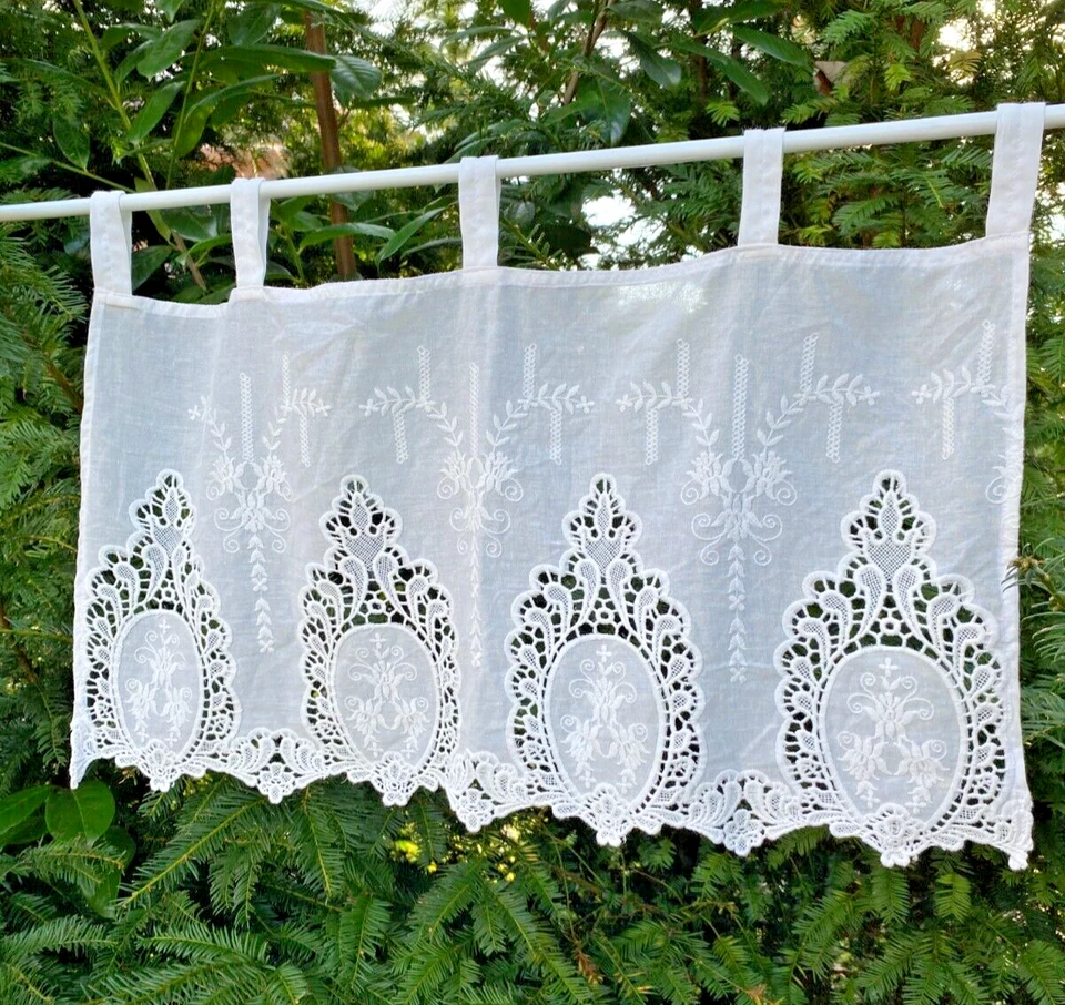 Hochwertige Scheibengardine mit Stickerei 100%Baumwolle Landhaus Shabby  - Bild 2 von 4