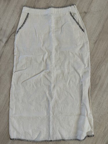 NWOT RACHEL ZOE 100% Linen Long Skirt Cream Size 4