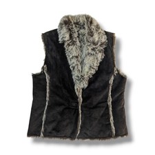 Vintage Pig Suede Faux Fur Gilet Genuine Leather Size 14 Jfw Dark Brown