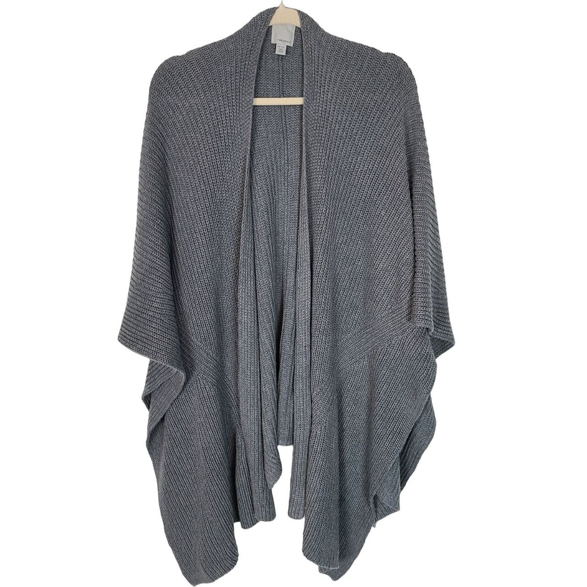 Halogen Womens OS Gray Knitted Open Front Half Sleeves Poncho