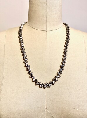 ZIG-ZAG Gum Wrapper Silver tone Chain Vintage costume jewelry 24''