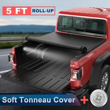 5FT Roll Up Truck Bed Tonneau Cover w/ LED For 2020-24 Jeep Gladiator Waterproof