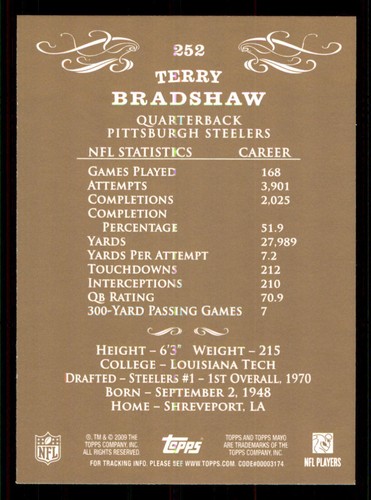 2009 Topps Mayo #252 Terry Bradshaw - Picture 2 of 2