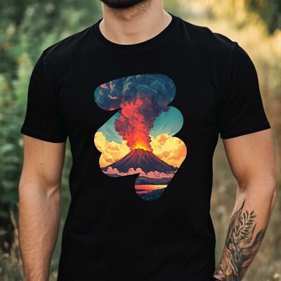 Mens Volcanic Landscape Motif Cotton T-Shirt Size XS to 5XL