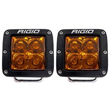 Rigid 20252 D-series Amber Pro Spot Square Led Lights Pair Kit Black Aluminum