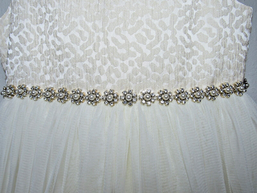 American Princess Ivory Tulle Party Dress With Jeweled Pearl Waist Girls Size 6X - Picture 5 of 10