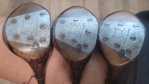 Antique Vintage Macgregor Master Fancy Face Golf Club Set Driver Brassie Spoon - Picture 8 of 17