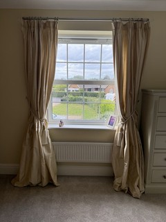 Laura Ashley 100 % Real Silk Full Length Lined Curtains Champagne colour