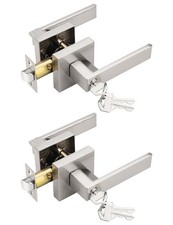 2 Pack Entry Door Levers with Lock and Key, Brushed Nickel Keyed Alike Lockse...