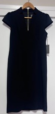 Vince Camuto Black Midi Dress Women Short Sleeve Full Back Gold Zip NWT