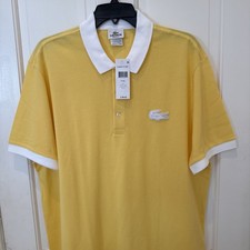 Lacoste France NWT Yellow/White Big Croc 7/XL Men  s Polo Regular Fit Shirt