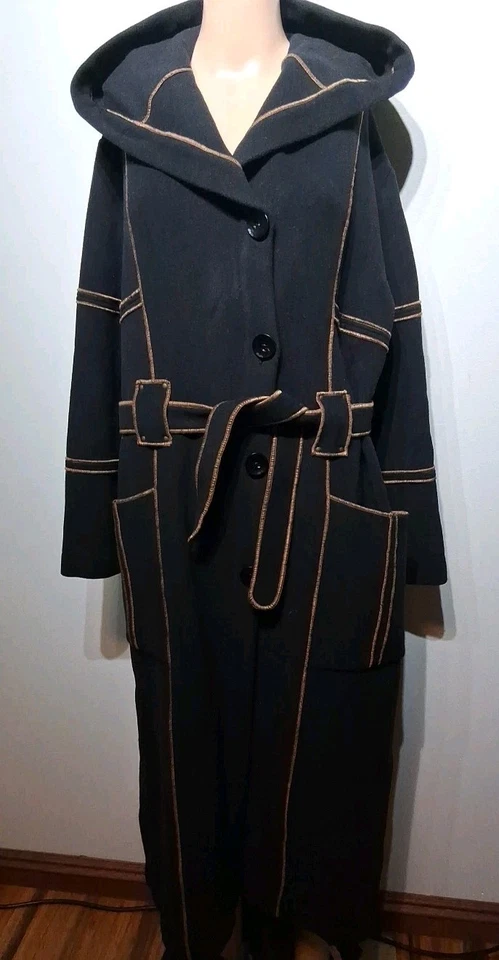 Abrigo largo con capucha mezcla lana negra mujer La Et Dieu Crea talla FR 42/M Foto 3 de 4