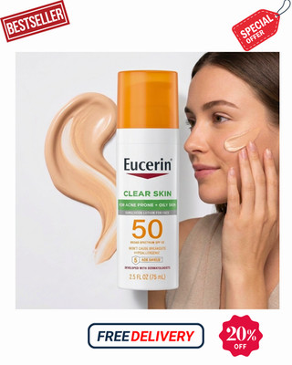 Eucerin Sun Clear Skin Face Sunscreen Lotion SPF 50 for Acne Prone and Oily Skin