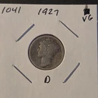 1927-D Winged Liberty Head Mercury Silver Dime In Very Good Condition