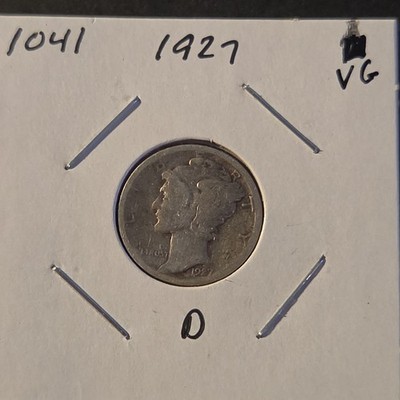 1927-D Winged Liberty Head Mercury Silver Dime In Very Good Condition