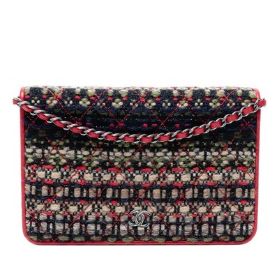 Chanel CC Quilted Tweed Wallet On Chain Pre-Loved Crossbody Bag Multi