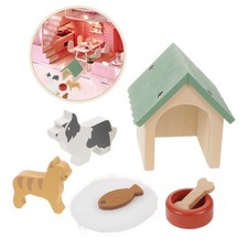 Pet Simulation Feeding Set Kennel Ornament Dollhouse Miniatures Decor