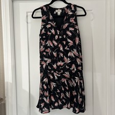 LOFT WOMENS SLEEVELESS LINED PULLOVER FLOUNCE DRESS - BLACK PRINT - SMALL - EUC
