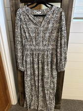 Sweet Salt Floral Midi Dress M Black Ivory Long Sleeve Smocked Waist Prairie