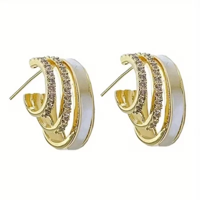 ✨ Boucles d'oreilles femme or zirconium blanc multi rangs bijoux élégants... - Photo 1/4