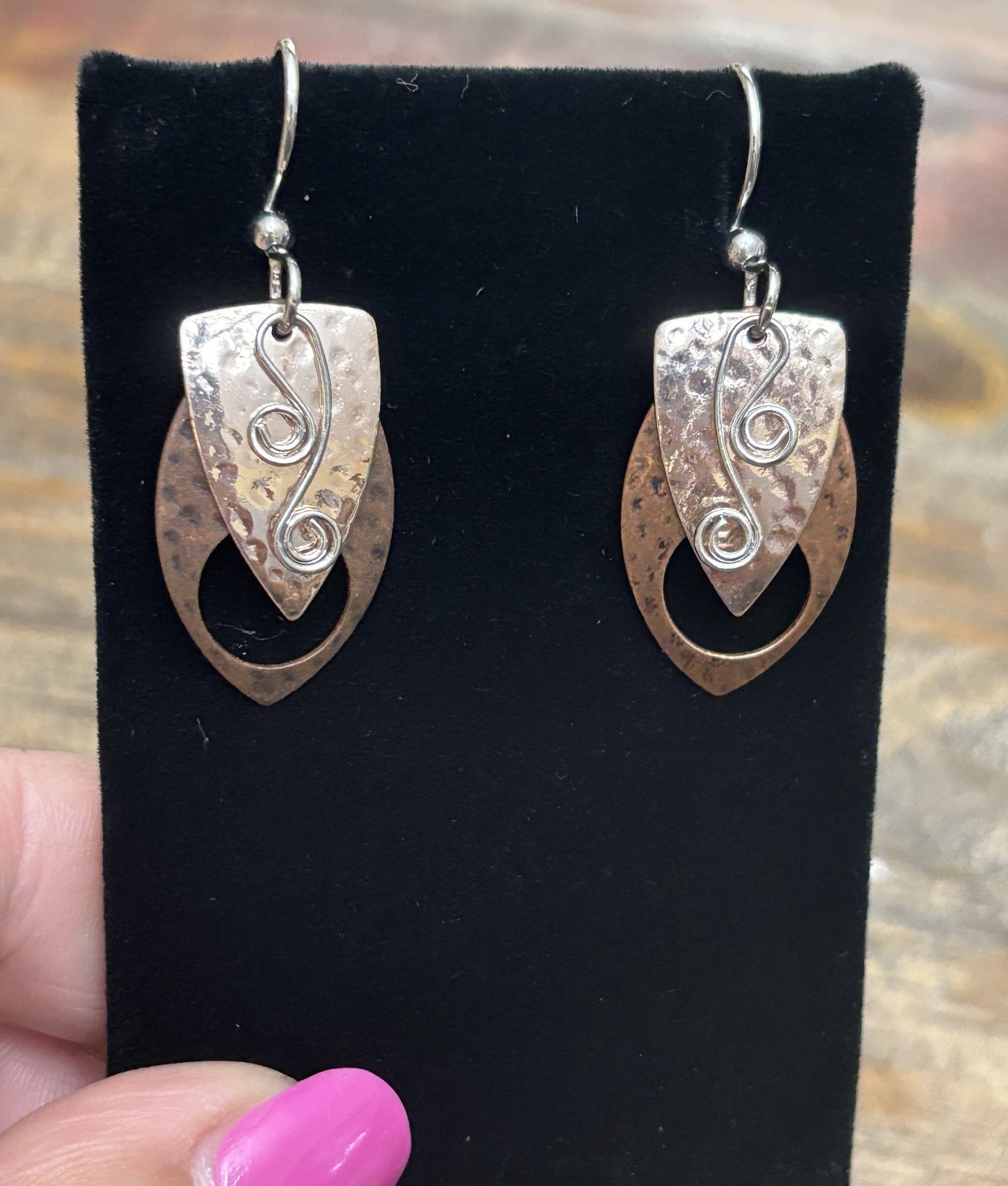 Mixed Metal Dangle Earrings 1.5” With Coils Lightweight