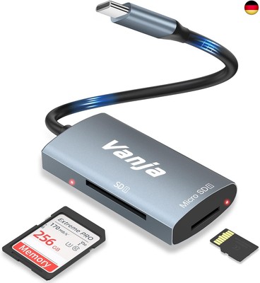 Vanja SD Kartenleser, USB-C zu Micro SD Card Reader für SDHC SDXC UHS-I Karte | 