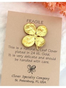 Authentic 24k Gold Plated 4 Leaf Clover Shamrock Vintage Pin Back - Lucky Golden Clover