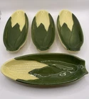 Set 4 Vintage Shawnee Pottery Corn King Cobb Cob Holders Dishes #79 Made in USA