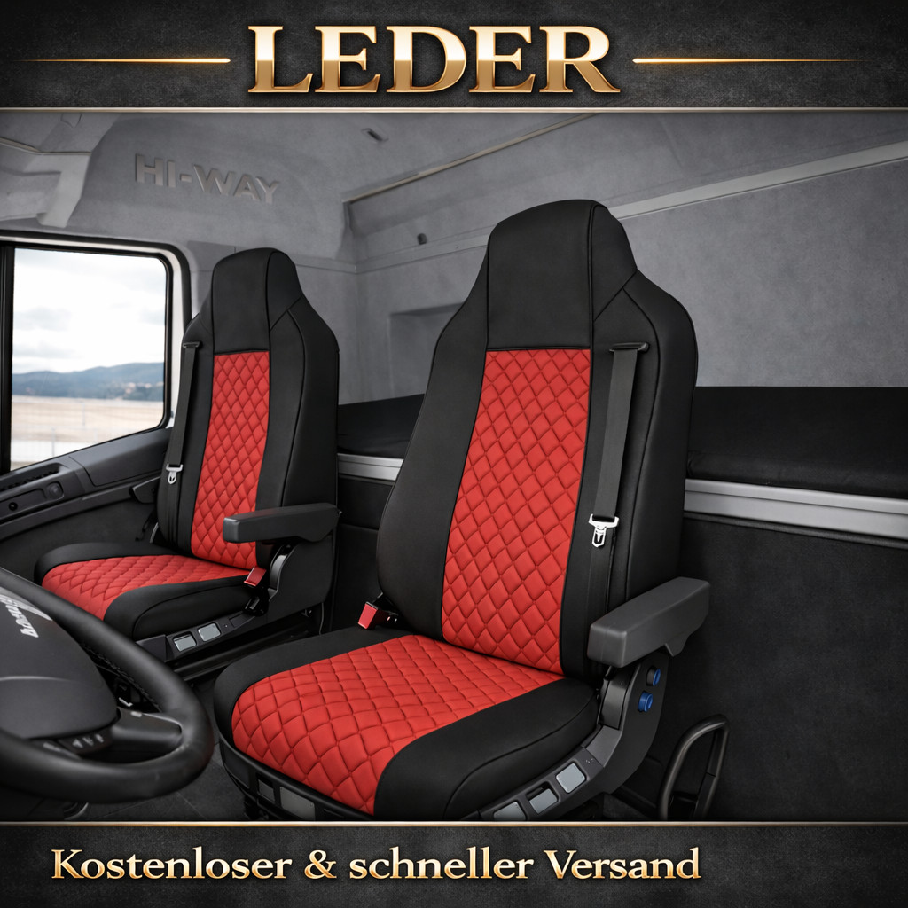 LEDER Sitzbezüge 1+1 Passend Für Hi-Way Iveco ab 2009- Sitzauflagen Rot