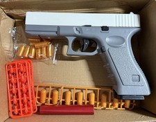 Soft Bullet Blaster Toy Shell Ejecting Shooter with Laser Barrel White Grey