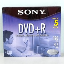 Sealed Sony DVD R 5 Pack Discs with Cases 120 min 4.7 GB Blank DVDS
