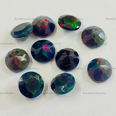 Natural Black Ethiopian Opal Round Faceted Cut 3mm 8mm Loose Calibrated Gemstone