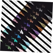 12 Colors Metallic Marker Pens - Dual Tip Brush and Fine Point Pens for DIY