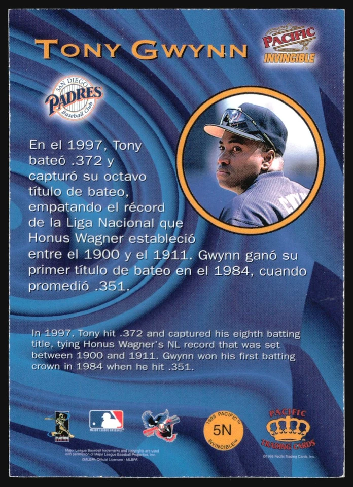 Jugadores de la Interliga Pacific Invincible 1998 Tony Gwynn #5N Foto 2 de 2