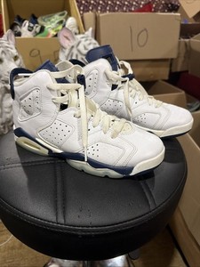 Air Jordan 6 Retro White Midnight Navy GS Size 6Y Basketball Shoes